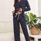 Star Print Button-Up Shirt and Pants Lounge Set