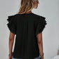 Ruffled Cap Sleeve Round Neck Blouse