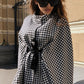 Houndstooth Tie Waist Trench Coat