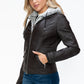 YMI Faux Layered Double-Zipper Jacket with Fuzzy Hood