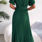 Pleated Flutter Sleeve Belted Dress