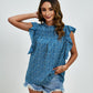 Ruffled Ditsy Floral Mock Neck Cap Sleeve Blouse