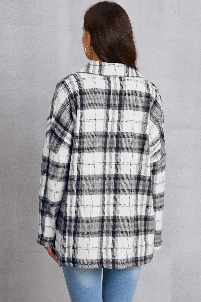 MeiMei Plaid Button Up Dropped Shoulder Outerwear