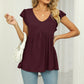 V-Neck Flutter Sleeve Babydoll Blouse