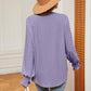 Notched Neck Flounce Sleeve Blouse