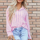 Striped Collared Neck Long Sleeve Shirt