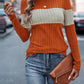 Color Block Round Neck Long Sleeve Top