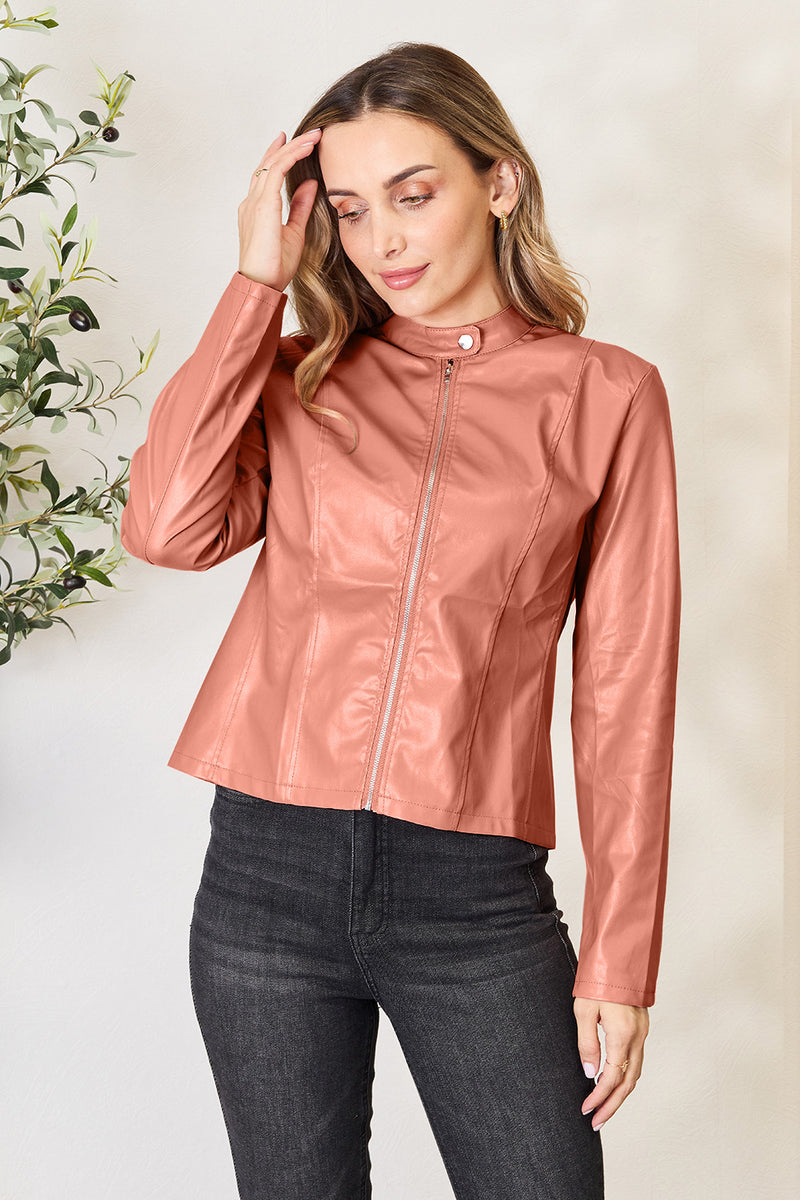 Mock Neck Zip Up Jacket Burnt Coral