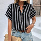 Striped Notched Short Sleeve Blouse