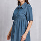 Button Up Collared Neck Tiered Denim Dress