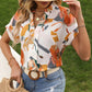 Printed Notched Short Sleeve Blouse