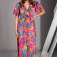 Printed Surplice Short Sleeve Maxi Dress