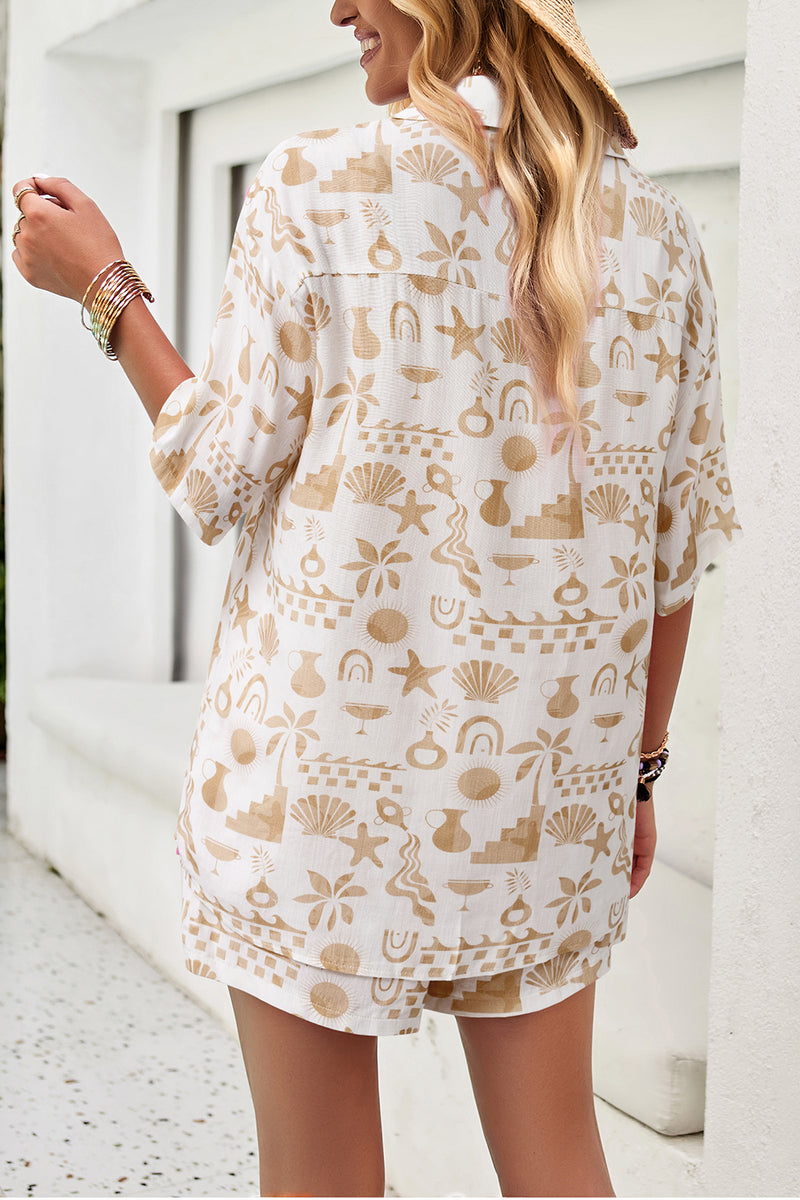 Printed Button Up Shirt and Shorts Set