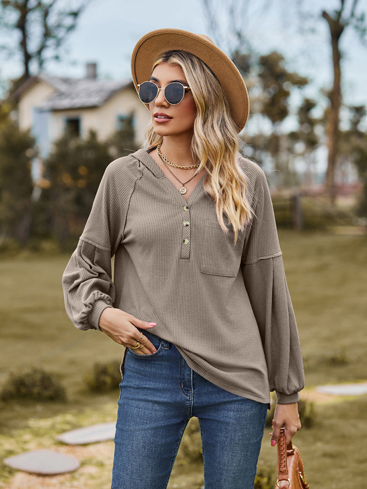 Dropped Shoulder Button-Down Hoodie Mocha