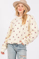 SAGE + FIG Heart Printed Contrast Long Sleeve Sweatshirt Cream