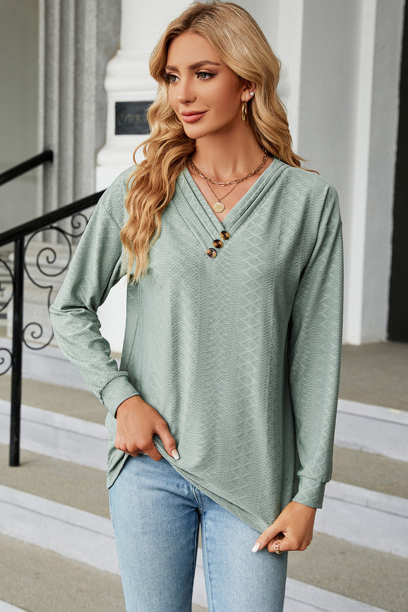 V-Neck Long Sleeve T-Shirt Light Green