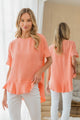 Sew In Love Round Neck Ruffled Top Coral