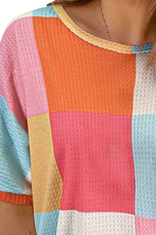 Color Block Round Neck Half Sleeve Top