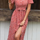 Ditsy Floral Button Front Tied Puff Sleeve Dress