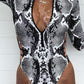 Animal Print Zipper Cut-Out One-Piece Swimwear