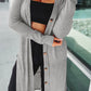 Button Up High-Low Long Sleeve Slit Cardigan