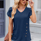 Decorative Button V-Neck Short Sleeve T-Shirt