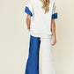 Double Take Full Size Texture Contrast T-Shirt and Wide Leg Pants Set