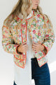 Floral Button Up Long Sleeve Winter Coat Orange-Red