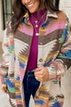 Geometric Button Up Long Sleeve Jacket Beige