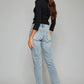 Kancan High Waist Button Fly Raw Hem Cropped Straight Jeans