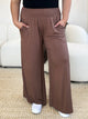 Double Take Full Size Smocked Wide Waistband Wide Leg Pants Mocha