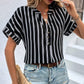 Striped Notched Short Sleeve Blouse