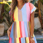 Striped V-Neck Short Sleeve Dress