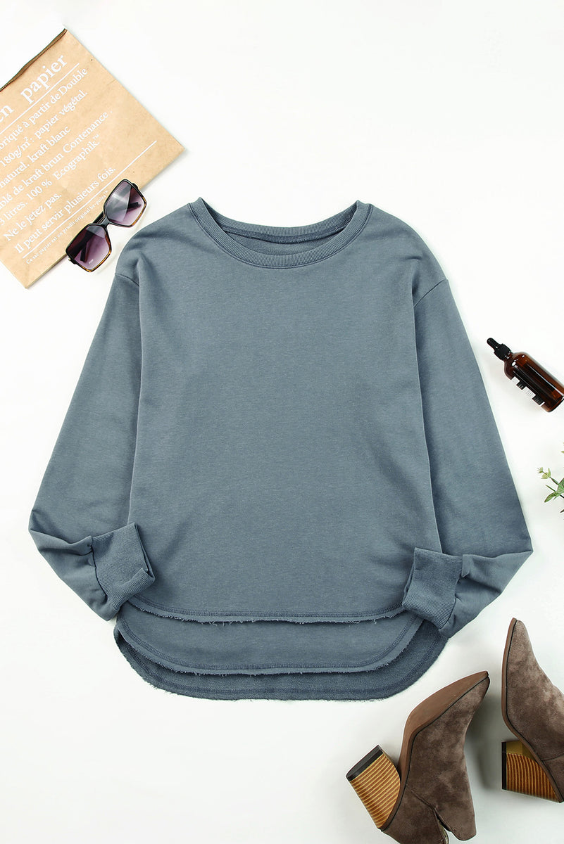 Side Slit Drop Shoulder Sweatshirt Dull Blue