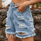 Distressed Raw Hem Denim Shorts