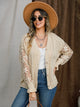 Eyelet Button Up Lantern Sleeve Cardigan Tan