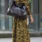 Leopard Collared Neck Long Sleeve Trench Coat