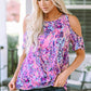 Printed Round Neck Cold Shoulder Blouse