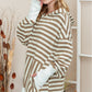 Striped Dropped Shoulder Buttoned Hoodie