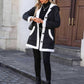 Contrast Button Up Hooded Coat