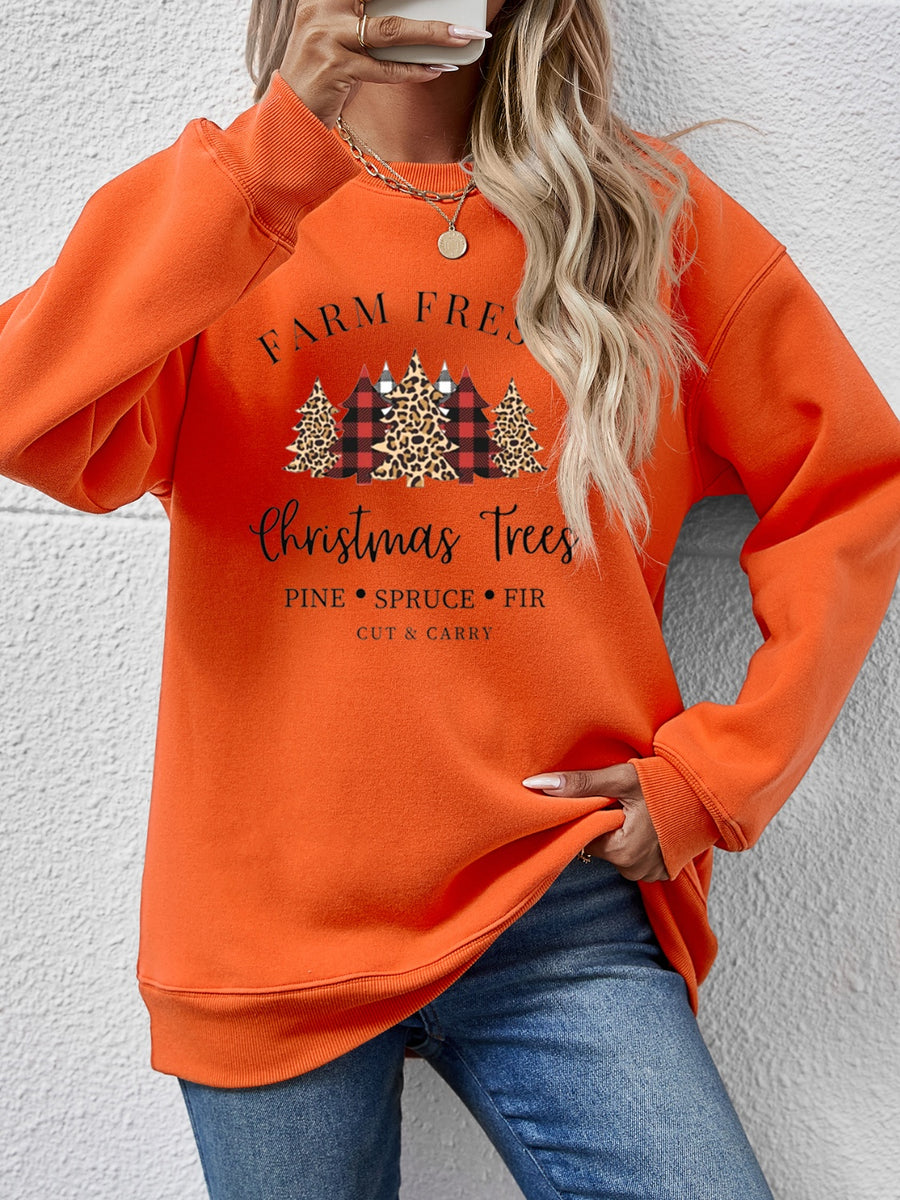 Graphic Round Neck Long Sleeve Sweatshirt Pumpkin