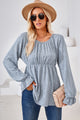 Ruched Round Neck Flounce Sleeve Blouse Light Blue