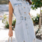 Distressed Half Button Sleeveless Denim Dress