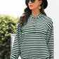 Striped Half-Button Dropped Shoulder Hoodie