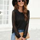 Waffle-Knit Round Neck Long Sleeve Blouse