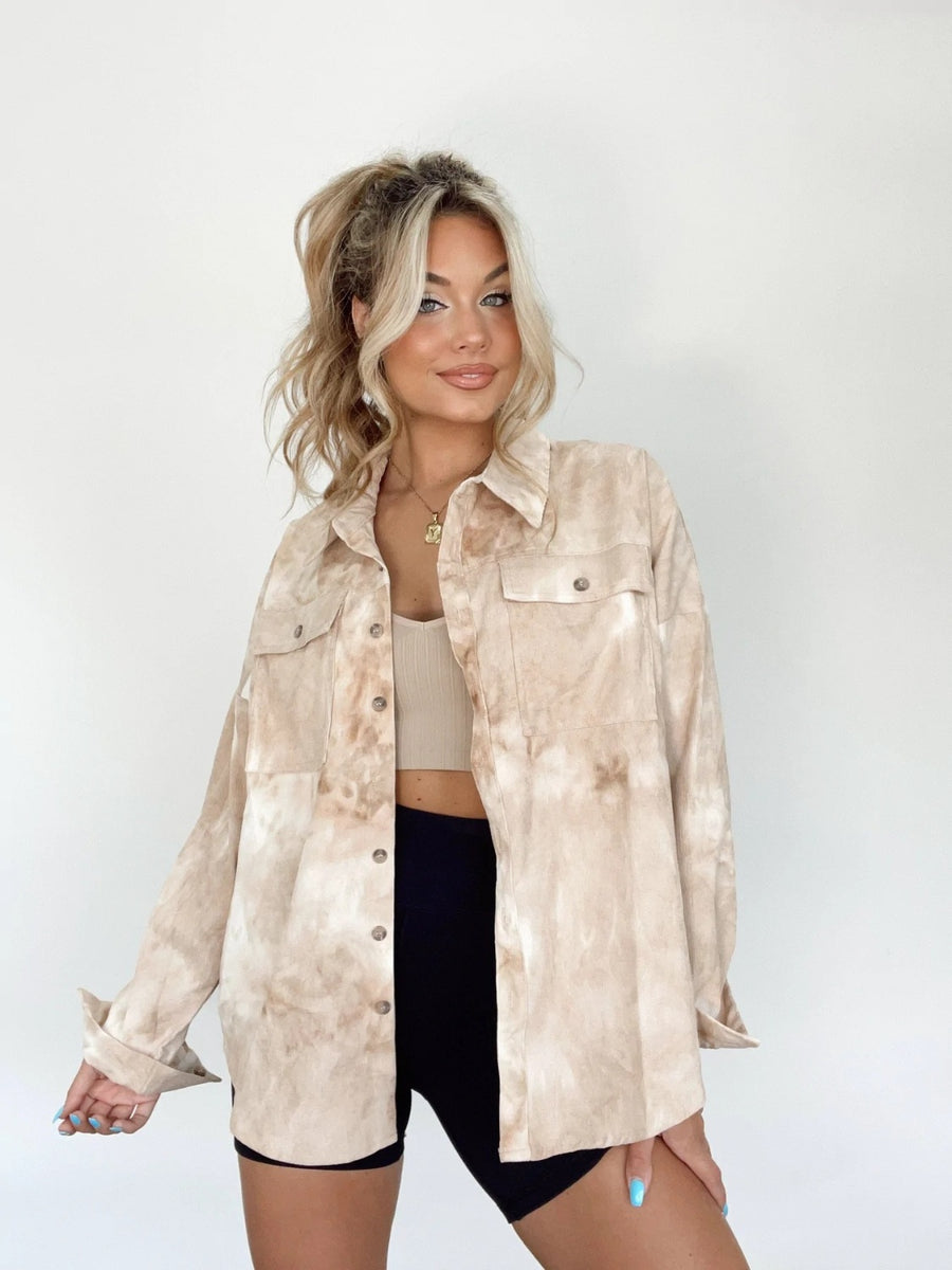 Tie-Dye Button Up Long Sleeve Shirt Pastel Yellow