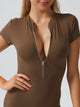 Half Zip Short Sleeve Active Romper Brown