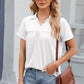 Ruched Johnny Collar Short Sleeve Blouse