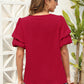 Swiss Dot V-Neck Short Sleeve Blouse