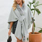 Fuzzy Trim Open Front Poncho